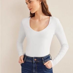 Classic Scoop Neck Long Sleeve Tee - White